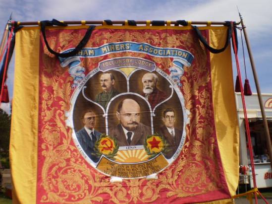 Irish socialist leader and trade union giant James Connolly featured on banner with other icons of the movement